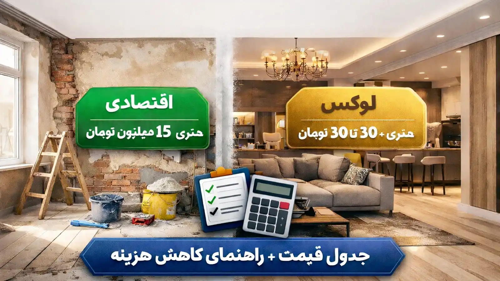 جدول برآورد دقیق هزینه بازسازی آپارتمان در سال ۱۴۰۵ شامل قیمت بازسازی کامل و لوکس