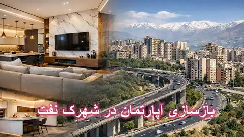 نمای مدرن آپارتمان بازسازی‌ شده در شهرک نفت پونک سیمون بولیوار با طراحی داخلی لوکس و نور پردازی حرفه‌ ای